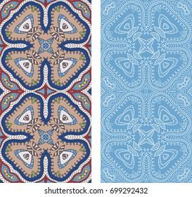 Vertical seamless patterns set, floral geometric lace texture for Wedding, Valentine's day, greeting cards or Birthday Invitations. Decorative seamless backgrounds. Ethnic ornament, border pattern