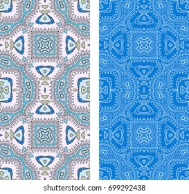 Vertical seamless patterns set, floral geometric lace texture for Wedding, Valentine's day, greeting cards or Birthday Invitations. Decorative seamless backgrounds. Ethnic ornament, border pattern