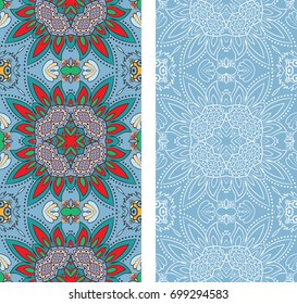 Vertical seamless patterns set, floral geometric lace texture for Wedding, Valentine's day, greeting cards or Birthday Invitations. Decorative seamless backgrounds. Ethnic ornament, border pattern