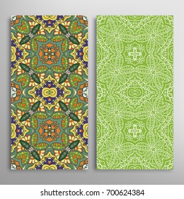 Vertical seamless patterns set, floral geometric lace texture for Wedding, Valentine's day, greeting cards or Birthday Invitations. Decorative seamless backgrounds. Ethnic ornament, border pattern
