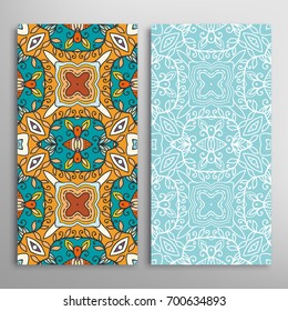 Vertical seamless patterns set, floral geometric lace texture for Wedding, Valentine's day, greeting cards or Birthday Invitations. Decorative seamless backgrounds. Ethnic ornament, border pattern