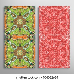 Vertical seamless patterns set, floral geometric lace texture for Wedding, Valentine's day, greeting cards or Birthday Invitations. Decorative seamless backgrounds. Ethnic ornament, border pattern