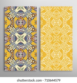 Vertical seamless patterns set, floral geometric lace texture for Wedding, Valentine's day, greeting cards or Birthday Invitations. Decorative seamless backgrounds. Ethnic ornament, border pattern