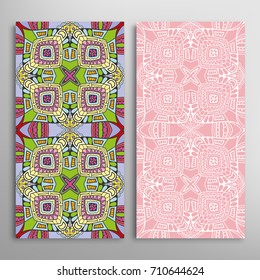 Vertical seamless patterns set, floral geometric lace texture for Wedding, Valentine's day, greeting cards or Birthday Invitations. Decorative seamless backgrounds. Ethnic ornament, border pattern