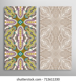Vertical seamless patterns set, floral geometric lace texture for Wedding, Valentine's day, greeting cards or Birthday Invitations. Decorative seamless backgrounds. Ethnic ornament, border pattern