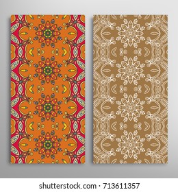 Vertical seamless patterns set, floral geometric lace texture for Wedding, Valentine's day, greeting cards or Birthday Invitations. Decorative seamless backgrounds. Ethnic ornament, border pattern