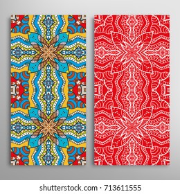 Vertical seamless patterns set, floral geometric lace texture for Wedding, Valentine's day, greeting cards or Birthday Invitations. Decorative seamless backgrounds. Ethnic ornament, border pattern