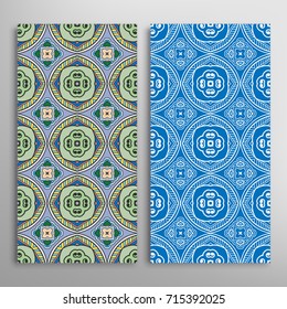 Vertical seamless patterns set, floral geometric lace texture for Wedding, Valentine's day, greeting cards or Birthday Invitations. Decorative seamless backgrounds. Ethnic ornament, border pattern