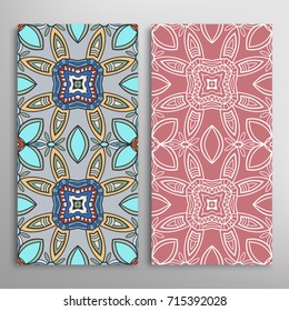 Vertical seamless patterns set, floral geometric lace texture for Wedding, Valentine's day, greeting cards or Birthday Invitations. Decorative seamless backgrounds. Ethnic ornament, border pattern