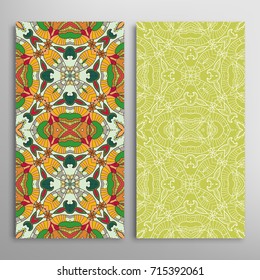 Vertical seamless patterns set, floral geometric lace texture for Wedding, Valentine's day, greeting cards or Birthday Invitations. Decorative seamless backgrounds. Ethnic ornament, border pattern