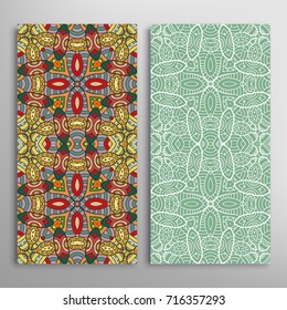 Vertical seamless patterns set, floral geometric lace texture for Wedding, Valentine's day, greeting cards or Birthday Invitations. Decorative seamless backgrounds. Ethnic ornament, border pattern