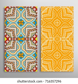 Vertical seamless patterns set, floral geometric lace texture for Wedding, Valentine's day, greeting cards or Birthday Invitations. Decorative seamless backgrounds. Ethnic ornament, border pattern