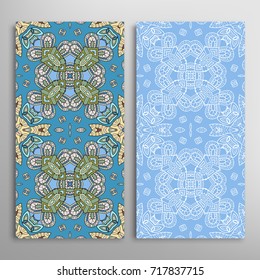 Vertical seamless patterns set, floral geometric lace texture for Wedding, Valentine's day, greeting cards or Birthday Invitations. Decorative seamless backgrounds. Ethnic ornament, border pattern
