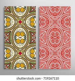 Vertical seamless patterns set, floral geometric lace texture for Wedding, Valentine's day, greeting cards or Birthday Invitations. Decorative seamless backgrounds. Ethnic ornament, border pattern