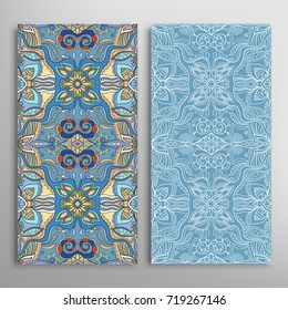 Vertical seamless patterns set, floral geometric lace texture for Wedding, Valentine's day, greeting cards or Birthday Invitations. Decorative seamless backgrounds. Ethnic ornament, border pattern