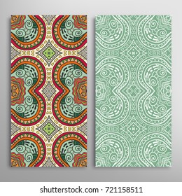 Vertical seamless patterns set, floral geometric lace texture for Wedding, Valentine's day, greeting cards or Birthday Invitations. Decorative seamless backgrounds. Ethnic ornament, border pattern