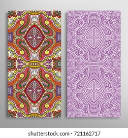 Vertical seamless patterns set, floral geometric lace texture for Wedding, Valentine's day, greeting cards or Birthday Invitations. Decorative seamless backgrounds. Ethnic ornament, border pattern