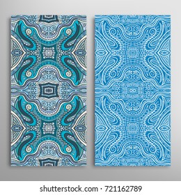 Vertical seamless patterns set, floral geometric lace texture for Wedding, Valentine's day, greeting cards or Birthday Invitations. Decorative seamless backgrounds. Ethnic ornament, border pattern