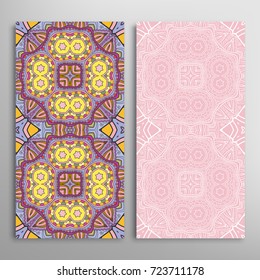 Vertical seamless patterns set, floral geometric lace texture for Wedding, Valentine's day, greeting cards or Birthday Invitations. Decorative seamless backgrounds. Ethnic ornament, border pattern