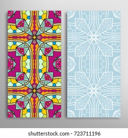 Vertical seamless patterns set, floral geometric lace texture for Wedding, Valentine's day, greeting cards or Birthday Invitations. Decorative seamless backgrounds. Ethnic ornament, border pattern
