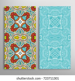 Vertical seamless patterns set, floral geometric lace texture for Wedding, Valentine's day, greeting cards or Birthday Invitations. Decorative seamless backgrounds. Ethnic ornament, border pattern