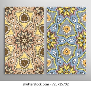 Vertical seamless patterns set, floral geometric lace texture for Wedding, Valentine's day, greeting cards or Birthday Invitations. Decorative seamless backgrounds. Ethnic ornament, border pattern