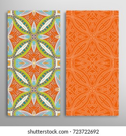 Vertical seamless patterns set, floral geometric lace texture for Wedding, Valentine's day, greeting cards or Birthday Invitations. Decorative seamless backgrounds. Ethnic ornament, border pattern