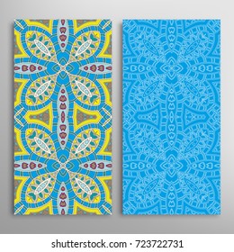 Vertical seamless patterns set, floral geometric lace texture for Wedding, Valentine's day, greeting cards or Birthday Invitations. Decorative seamless backgrounds. Ethnic ornament, border pattern