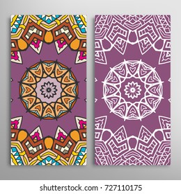 Vertical seamless patterns set, floral geometric lace texture for Wedding, Valentine's day, greeting cards or Birthday Invitations. Decorative seamless backgrounds. Ethnic ornament, border pattern