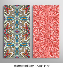 Vertical seamless patterns set, floral geometric lace texture for Wedding, Valentine's day, greeting cards or Birthday Invitations. Decorative seamless backgrounds. Ethnic ornament, border pattern