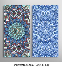 Vertical seamless patterns set, floral geometric lace texture for Wedding, Valentine's day, greeting cards or Birthday Invitations. Decorative seamless backgrounds. Ethnic ornament, border pattern