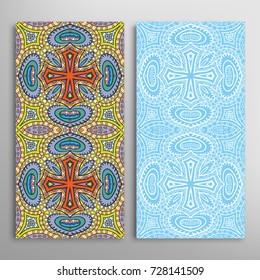 Vertical seamless patterns set, floral geometric lace texture for Wedding, Valentine's day, greeting cards or Birthday Invitations. Decorative seamless backgrounds. Ethnic ornament, border pattern