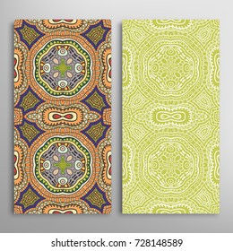 Vertical seamless patterns set, floral geometric lace texture for Wedding, Valentine's day, greeting cards or Birthday Invitations. Decorative seamless backgrounds. Ethnic ornament, border pattern