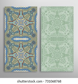 Vertical seamless patterns set, floral geometric lace texture for Wedding, Valentine's day, greeting cards or Birthday Invitations. Decorative seamless backgrounds. Ethnic ornament, border pattern