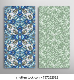 Vertical seamless patterns set, floral geometric lace texture for Wedding, Valentine's day, greeting cards or Birthday Invitations. Decorative seamless backgrounds. Ethnic ornament, border pattern