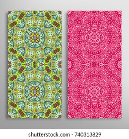 Vertical seamless patterns set, floral geometric lace texture for Wedding, Valentine's day, greeting cards or Birthday Invitations. Decorative seamless backgrounds. Ethnic ornament, border pattern