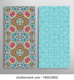 Vertical seamless patterns set, floral geometric lace texture for Wedding, Valentine's day, greeting cards or Birthday Invitations. Decorative seamless backgrounds. Ethnic ornament, border pattern