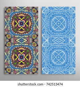 Vertical seamless patterns set, floral geometric lace texture for Wedding, Valentine's day, greeting cards or Birthday Invitations. Decorative seamless backgrounds. Ethnic ornament, border pattern