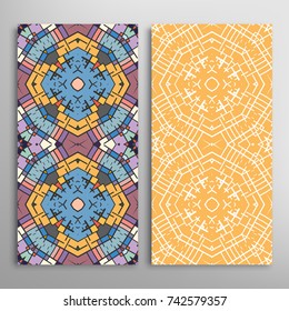 Vertical seamless patterns set, floral geometric lace texture for Wedding, Valentine's day, greeting cards or Birthday Invitations. Decorative seamless backgrounds. Ethnic ornament, border pattern