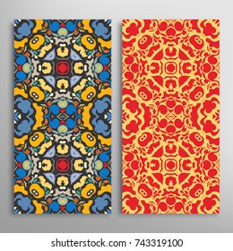 Vertical seamless patterns set, floral geometric lace texture for Wedding, Valentine's day, greeting cards or Birthday Invitations. Decorative seamless backgrounds. Ethnic ornament, border pattern