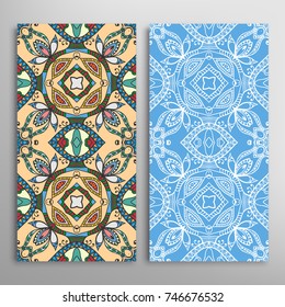 Vertical seamless patterns set, floral geometric lace texture for Wedding, Valentine's day, greeting cards or Birthday Invitations. Decorative seamless backgrounds. Ethnic ornament, border pattern