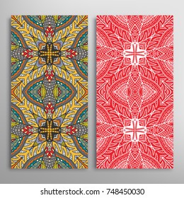 Vertical seamless patterns set, floral geometric lace texture for Wedding, Valentine's day, greeting cards or Birthday Invitations. Decorative seamless backgrounds. Ethnic ornament, border pattern