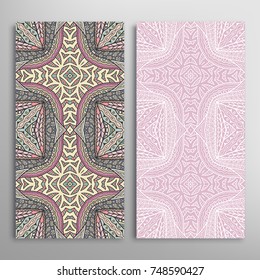 Vertical seamless patterns set, floral geometric lace texture for Wedding, Valentine's day, greeting cards or Birthday Invitations. Decorative seamless backgrounds. Ethnic ornament, border pattern