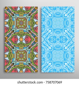 Vertical seamless patterns set, floral geometric lace texture for Wedding, Valentine's day, greeting cards or Birthday Invitations. Decorative seamless backgrounds. Ethnic ornament, border pattern