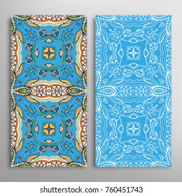Vertical seamless patterns set, floral geometric lace texture for Wedding, Valentine's day, greeting cards or Birthday Invitations. Decorative seamless backgrounds. Ethnic ornament, border pattern