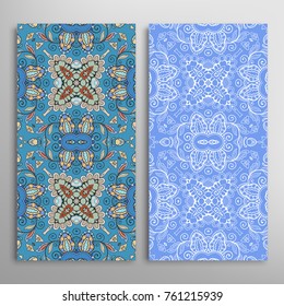 Vertical seamless patterns set, floral geometric lace texture for Wedding, Valentine's day, greeting cards or Birthday Invitations. Decorative seamless backgrounds. Ethnic ornament, border pattern