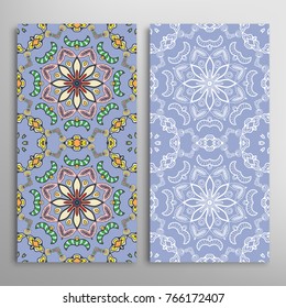 Vertical seamless patterns set, floral geometric lace texture for Wedding, Valentine's day, greeting cards or Birthday Invitations. Decorative seamless backgrounds. Ethnic ornament, border pattern