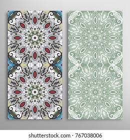 Vertical seamless patterns set, floral geometric lace texture for Wedding, Valentine's day, greeting cards or Birthday Invitations. Decorative seamless backgrounds. Ethnic ornament, border pattern