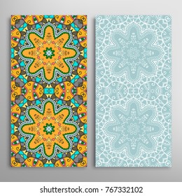 Vertical seamless patterns set, floral geometric lace texture for Wedding, Valentine's day, greeting cards or Birthday Invitations. Decorative seamless backgrounds. Ethnic ornament, border pattern
