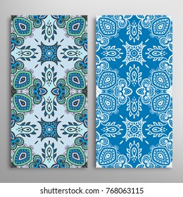 Vertical seamless patterns set, floral geometric lace texture for Wedding, Valentine's day, greeting cards or Birthday Invitations. Decorative seamless backgrounds. Ethnic ornament, border pattern
